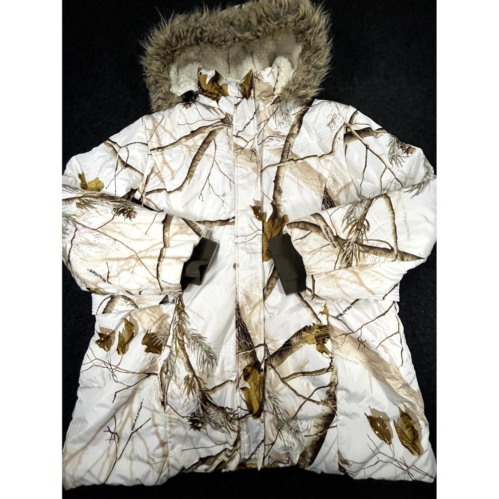 NorthCrest Outdoor Parka Coat Women 1X Multi Realtree AP Snow Camo Hooded Sherpa